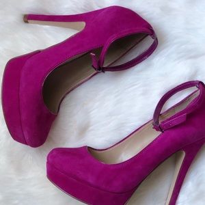 Aldo Wolny Ankle Strap Suede Heels - Fushia Pink